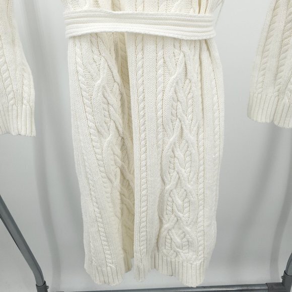 Jones New York Cotton-Blend Belted Long Line Cable Knit Sweater L White/Cream - Picture 13 of 16